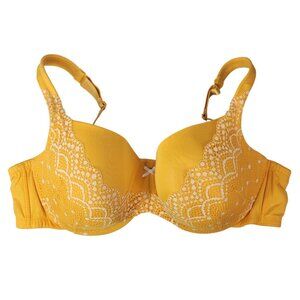 Cacique Balconette Bra Yellow Gold Mustard 46C Underwire Adj Lace Lightly Lined